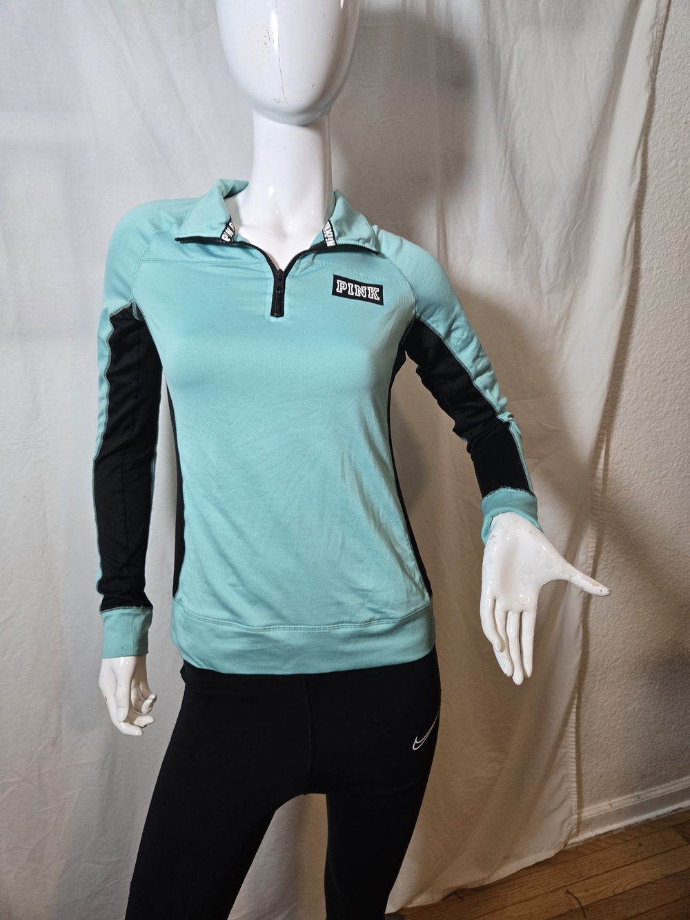 PINK Victoria's Secret Women's Aqua Quarter-Zip Athletic Top